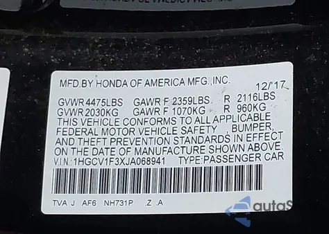 2018 Honda Accord Sport from USA, damaged, VIN 1HGCV1F3XJA068941